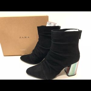 New Zara Suede Boots With Metallic Heels